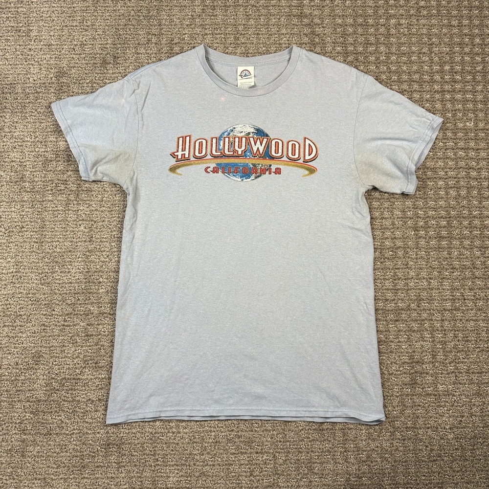 Vtg Delta Pro Weight Hollywood California Graphic T-Shirt Light Blue Mens Medium